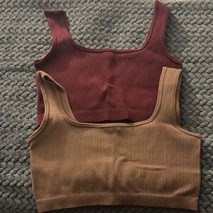 Ambiance Red Ribbed Sleeveless Crop Tanks